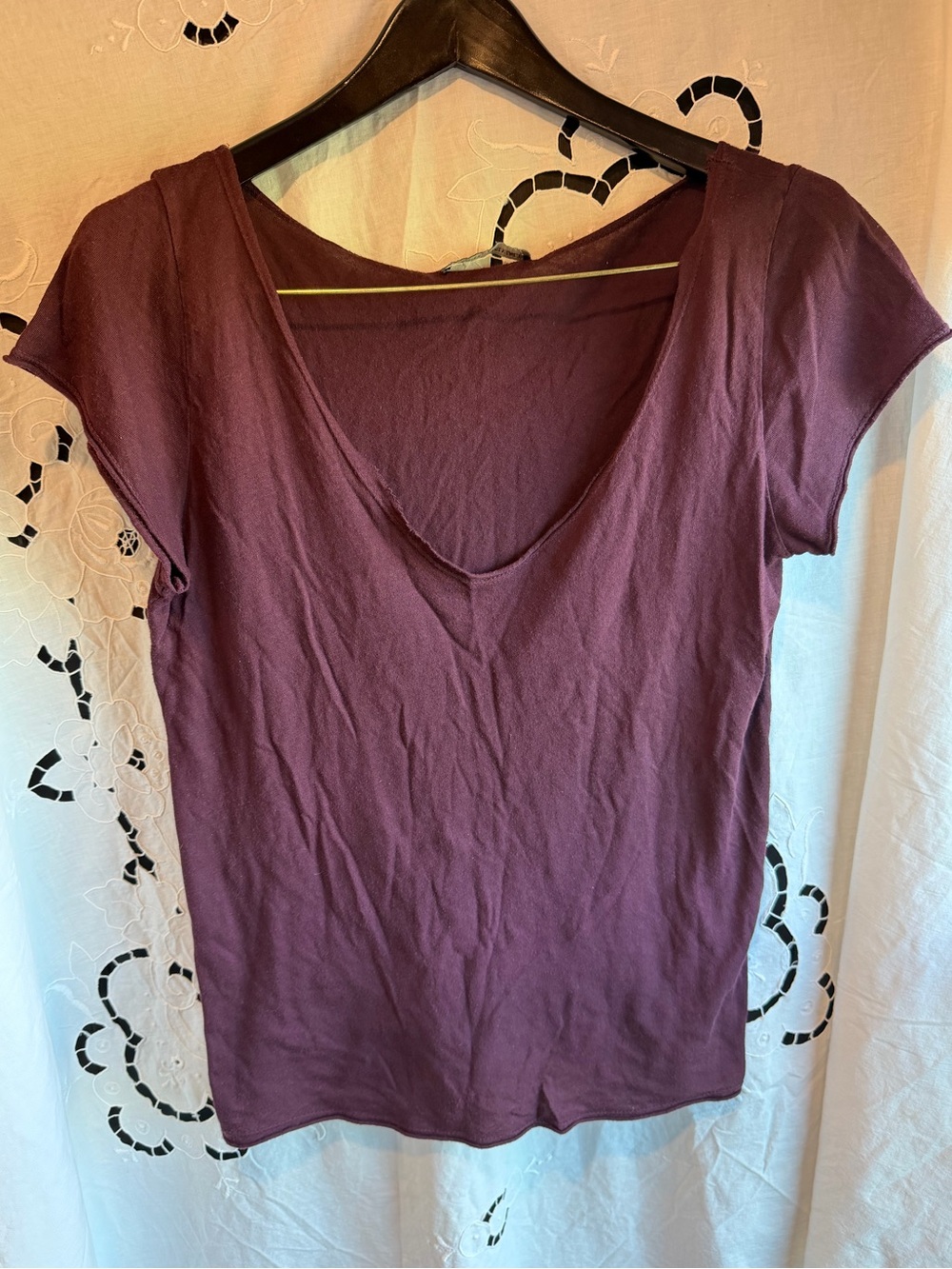 Brandy Melville Burgundy Deep V Neck Tee One Size Cotton Y2K Soft Basic Top Wear